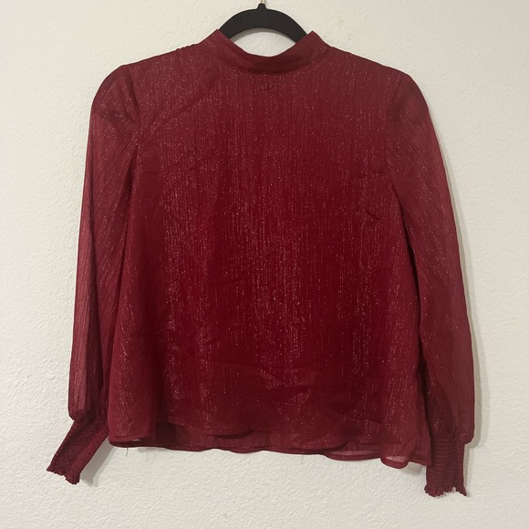 BB Dakota Tops - BB Dakota Red Sheer Shimmer Mock Neck Blouse Size Small‎ | Holiday Party Top